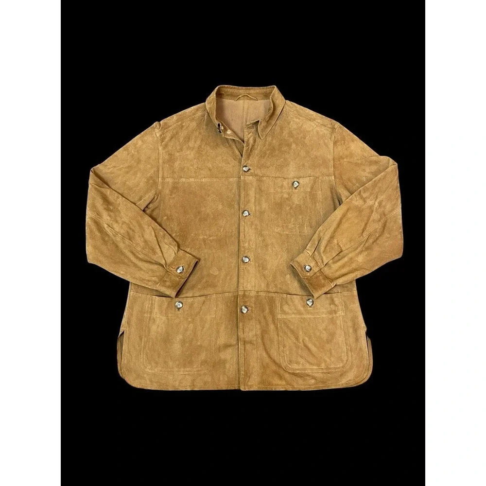 VTG Dustin Sport‎ Suede Shirt Shacket Mens L Western Patch Pockets Ranch Layer